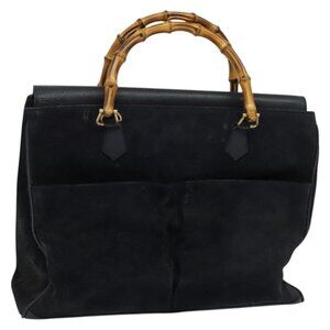 GUCCI Bamboo Hand Bag Suede Navy Gold 002 2855 0322 0 Auth ep10056